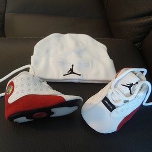 Jordan baby shoes with matching hat.